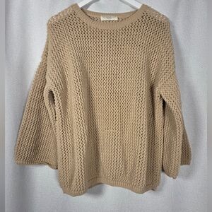 TOMORROWLAND Sweater Women's M Beige Tan Boxy Open Stretch Knit Shirt